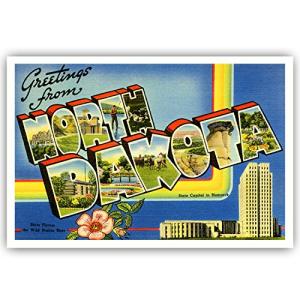 GREETINGS FROM NORTH DAKOTA vintage reprint postcard set of 20 identical postcards. Large letter US state name post card