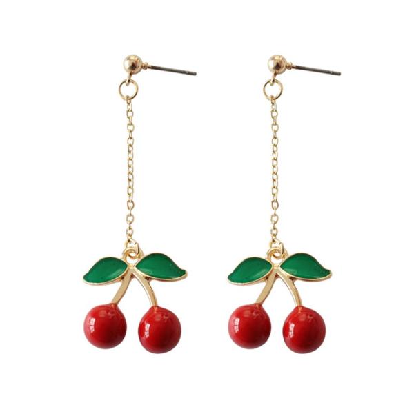 MUZHE Gold Plated Green Leaf Red Cherry Earrings f...