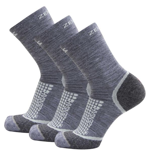 Zensah Grit Running Mini Crew Socks Grey Pack Medi...