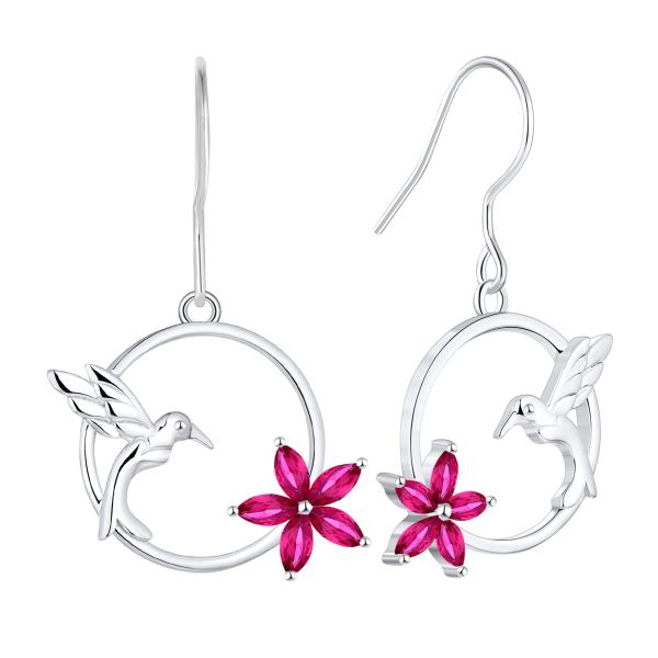 YL Hummingbird Hook Earrings Sterling Silver Flowe...