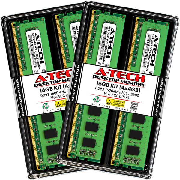 A-Tech 16GB (4x4GB) DDR3 1600MHz PC3-12800 CL11 DI...