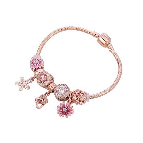 Chili Jewelry Rose Gold Flower Charms Bracelet Sna...