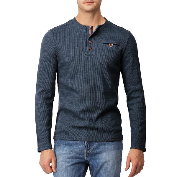 H2H Men&apos;s Classic Midweight Waffle Henley Top HEAT...