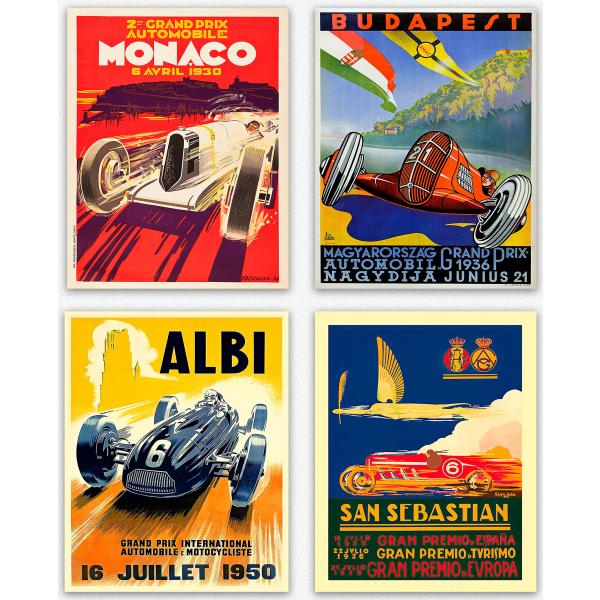 Formula Poster - Grand Prix Set of 4 Vintage Poste...
