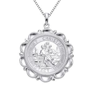 YL Jewelry Solid 925 Sterling Silver St Christopher Necklace