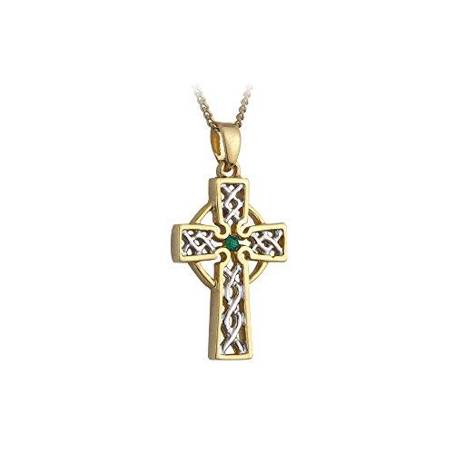 Biddy Murphy Celtic Gold Cross Necklace with Emera...