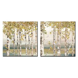 Decor Well 2 Pieces Modern Aspen Canvas Art Decor Rustic White Birch Tree Painting Print on Stretched Canvas for Wall Deの商品画像