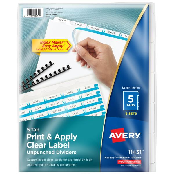 Avery 5 Tab Unpunched Dividers for Use with Any Bi...