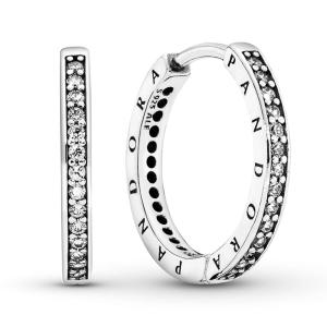 PANDORA Sparkle and PANDORA Logo Hoop Earrings - Stunning Women's Earrings - Great Gift for Her - Sterling Silver &amp; Cubiの商品画像