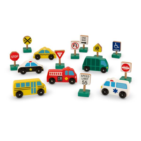 Melissa &amp; Doug Wooden Vehicles and Traffic Signs W...