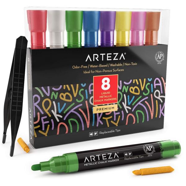 ARTEZA Liquid Chalk Markers Set of 8 Replaceable C...