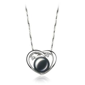 Katie Heart Black 9-10mm AA Quality Freshwater 925 Sterling Silver Cultured Pearl Pendant For Women