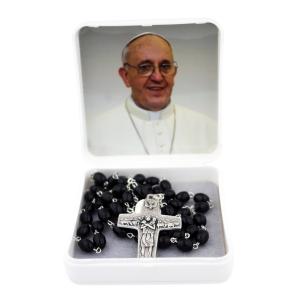 Venerare Pope Francis Good Shepherd Imitation Pearl Rosary (Black)