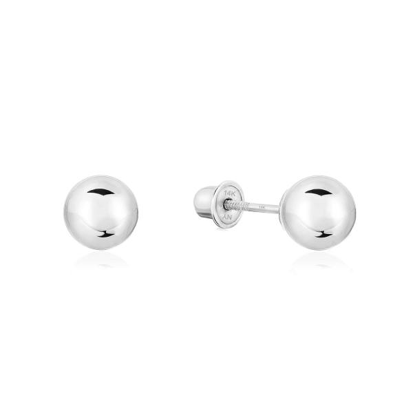 14k White Gold Ball Stud Earrings with Secure Scre...