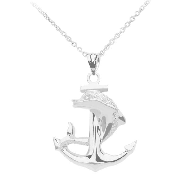 Textured Dolphin Anchor Sterling Silver Pendant Ne...