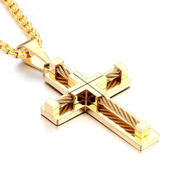YL Men&apos;s Cross Necklace Stainless Steel Crucifix P...