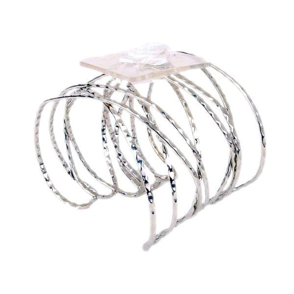 Floral Corsage Bracelet - Hammered Faux Silver - N...
