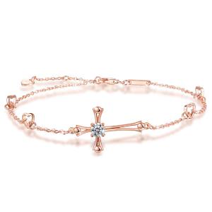 Cross Ankle Bracelet For Women 925 Sterling Silver Charm Adjustable Foot Anklet Large Cross Bracelet (Rose Gold One Cubiの商品画像