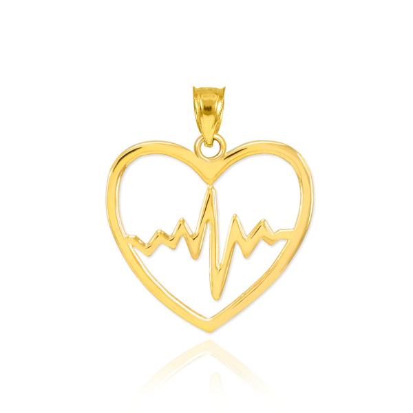 10k Yellow Gold Lifeline Pulse Heartbeat Open Hear...