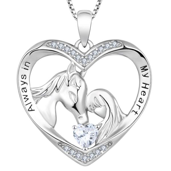 YL Horse Necklace 925 Sterling Silver Heart Pendan...