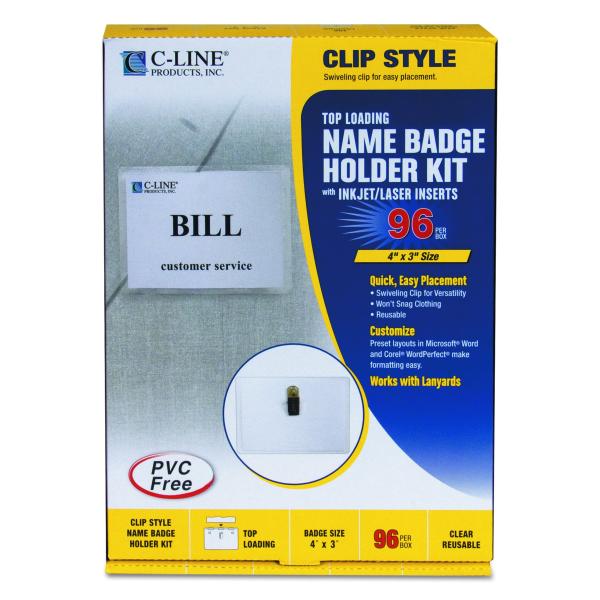 C-Line Name Badge Kit with Inserts Clip Style Top ...