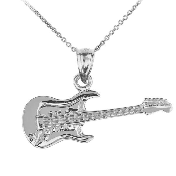 925 Sterling Silver Music Charm Electric Guitar Pe...