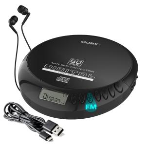 Coby Portable CD Player with Stereo Earbuds FM Radio MP3 Compatibility LCD Display Portable Discman | 60-Second Anti-Ski｜kame-express