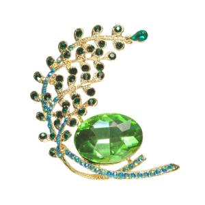 Dahlia Peacock Tail Emerald Crystal Brooch Pin - G...