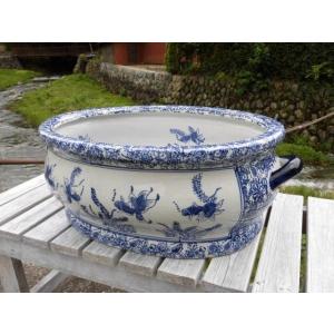 ビオトープ用　メダカ金魚花生けにピッタリ　楕円型取っ手付き睡蓮鉢Lサイズ　XH460