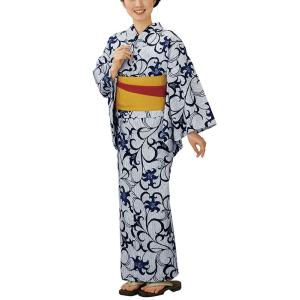 浴衣 白 紺 縞 おかめ ひょっとこ メンズ 小紋 仕立上り ゆかた 祭 （s
