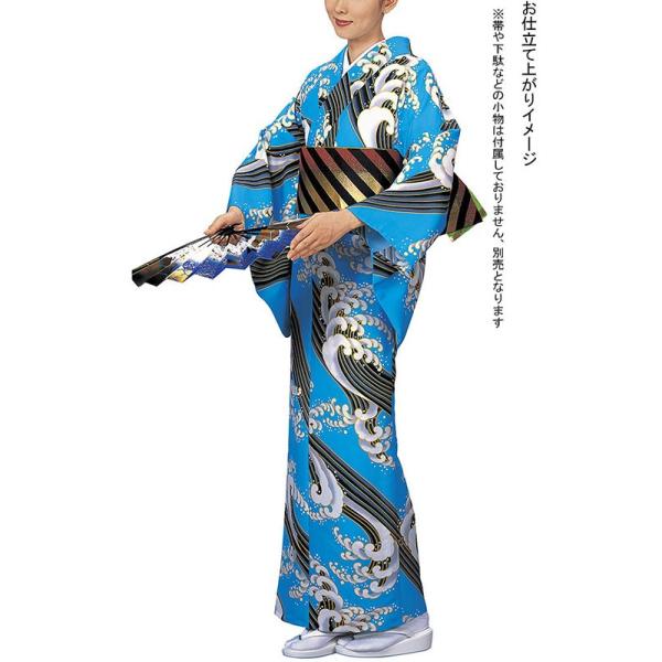 小紋 着物 反物 レディース 手染め 踊り 舞台 大正ロマン 小紋 洗える着物 水色 波