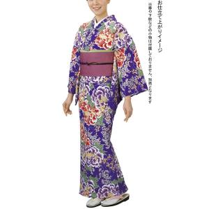 訪問着 着物 反物 女性 男性 踊り 絵羽 洗える着物 浅葱色 桜 : カメヤ