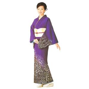 訪問着 女性 踊り 絵羽 洗える着物 納期35日 藤鼠 蝶 桜 : カメヤ