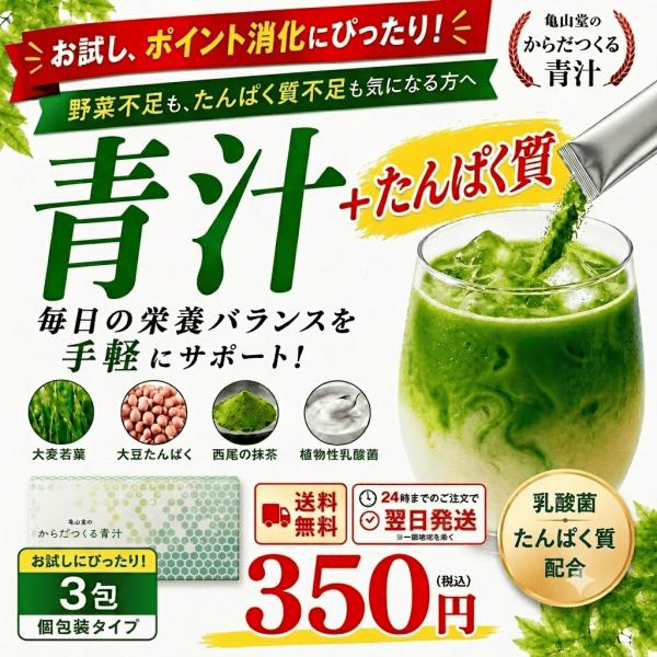 青汁 お試し 送料無料 乳酸菌 たんぱく質 大麦若葉 抹茶風味 おいしい 3包 個包装 からだつくる...