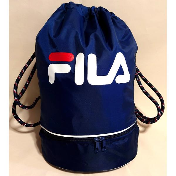 FILA(フィラ）ネイビー二層式ナップサック(プールバッグにオススメ♪リュック型サマーバッグ）(12...