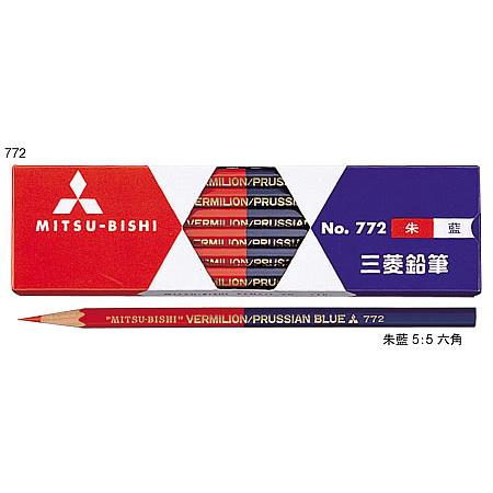 朱藍鉛筆[三菱鉛筆UNI]朱藍5：5えんぴつ（六角軸）（K772）
