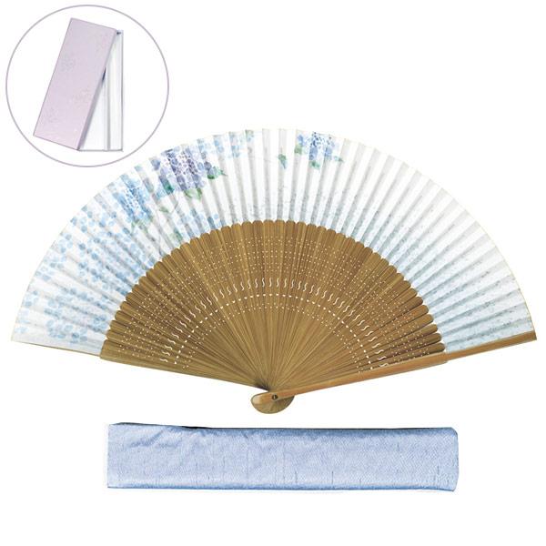 マツヨシ 1764 大短地春雨貼 紙扇子 婦人「紫陽花 (差し袋[6072-4]セット)」箱入り 扇...