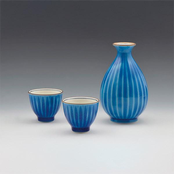 熊谷聡商店 お預け酒器 KTA853「浅葱交趾(あさぎこうち) 3点セット」京焼くまがい メーカー直...