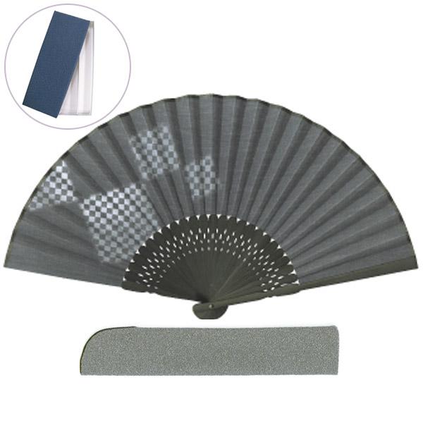 マツヨシ 9202 布扇子 紳士 型取吉祥文様「市松(差し袋[6060-6]セット)」箱入り 約22...