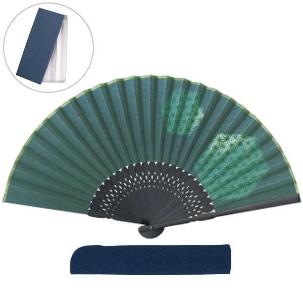 マツヨシ 9203 布扇子 紳士 型取吉祥文様「麻の葉(差し袋[6060-1]セット)」箱入り 約2...