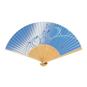 伏見上野旭昇堂 uen-5703 紙扇子 白竹中彫「流水鮎」紳士用 香り付 7.5寸15間 約22.5cm 取寄せ品
