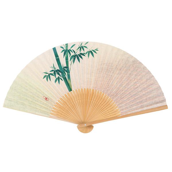 伏見上野旭昇堂 uen-5705 紙扇子 白竹中彫「竹」紳士用 香り付 7.5寸15間 約22.5c...