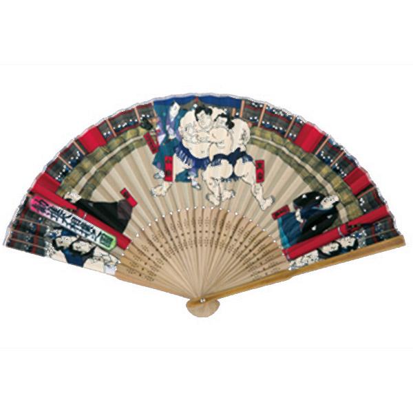 伏見上野旭昇堂 uen-5975 和柄扇子 唐木中彫「相撲」7.3寸30間 約22cm メーカー取寄...