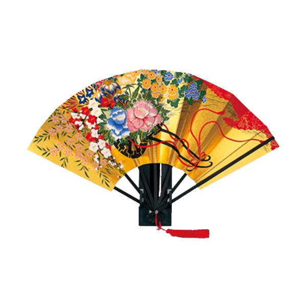 伏見上野旭昇堂 uen-903 金地飾り扇子「金箔地黒骨 花車」9寸7間 約27cm 取寄せ品