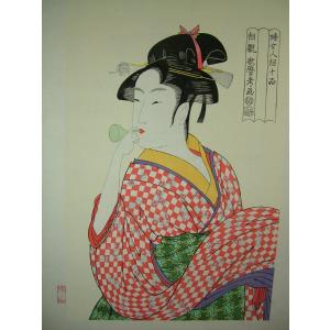 現代日本画家の美人画★清水玄澄　筆作品　顔を拭う女 現代日本画家の美人画☆清水玄澄 筆作品 顔を拭う女