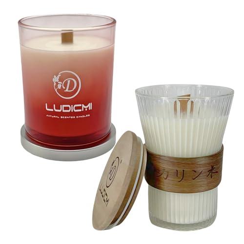 アロマキャンドル ギフトセット 花の香り＆木の香り 三層ブレンド 木製ダブル芯＆パチパチ音 植物性ソ...