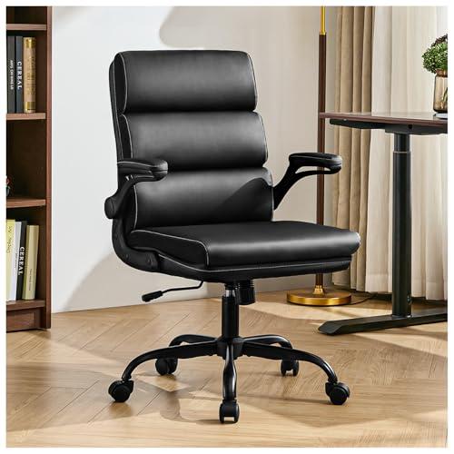 オフィスチェア調節可能なデスクチェアミッドバックエグゼクティブ快適なボンディングレザー人間工学に基づ...