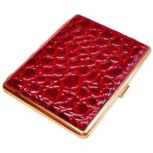 坪田パール タバコ ケース ロングサイズ(100mm) 20本収納 エナメルクロコ型押し レッド 3-31756-20