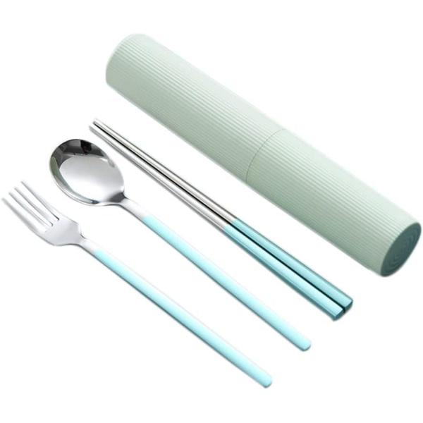 ブルーのカトラリーセット ステンレス鋼 箸 フォーク スプーン ３点セット 弁当用 食器セット 収納...