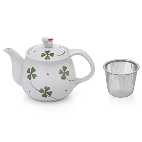 有田焼 四つ葉のクローバーポット うさぎ・カゴ網付